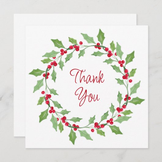 Waterverf Holly Wreath Bedankkaart (Voorkant / Achterkant)