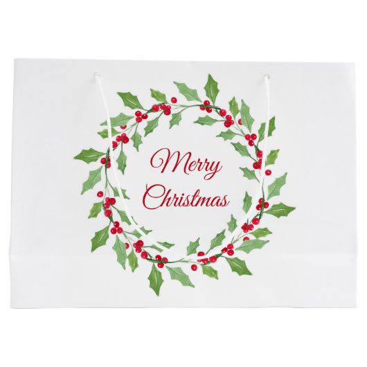 Waterverf Holly Wreath Groot Cadeauzakje (Achterkant)