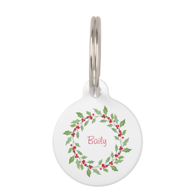 Waterverf Holly Wreath Huisdierpenning (Voorkant)