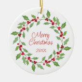 Waterverf Holly Wreath Keramisch Ornament (Voorkant)