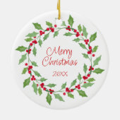 Waterverf Holly Wreath Keramisch Ornament (Achterkant)
