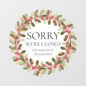 Waterverf Holly Wreath Kerstmis We zijn gesloten Raamsticker (Vel)