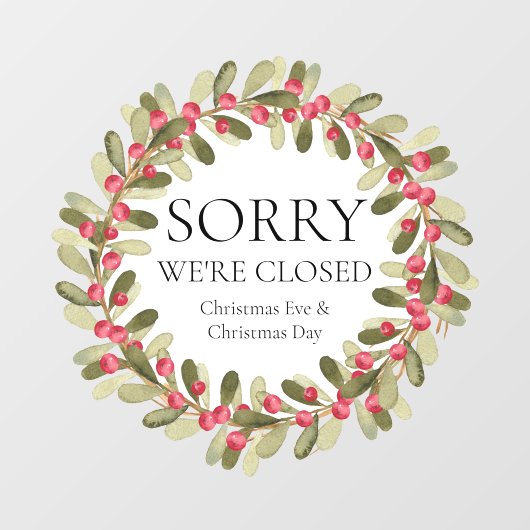 Waterverf Holly Wreath Kerstmis We zijn gesloten Raamsticker (Vel)