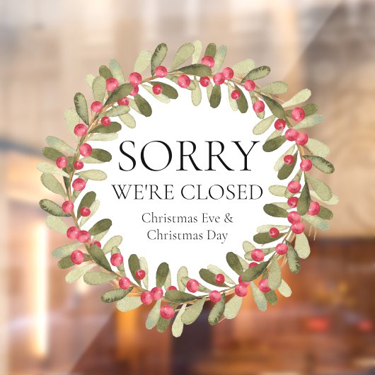 Waterverf Holly Wreath Kerstmis We zijn gesloten Raamsticker (Vel 2)