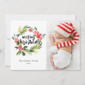 Waterverf Holly Wreath Merry Christmas Foto Feestdagenkaart (Voorkant)