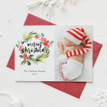 Waterverf Holly Wreath Merry Christmas Foto