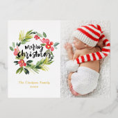 Waterverf Holly Wreath Merry Christmas Foto Folie Feestdagen Briefkaart (Voorkant)