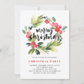 Waterverf Holly Wreath Merry Holiday Partij Kaart (Voorkant)
