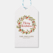 Waterverf Holly Wreath Merry kerst Cadeaulabel (Voorkant)