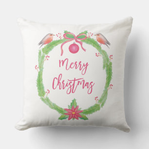 Waterverf Holly Wreath Merry kerst Kussen