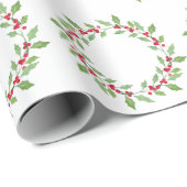 Waterverf Holly Wreath Pattern Cadeaupapier (Rol Hoek)