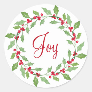 Waterverf Holly Wreath Ronde Sticker