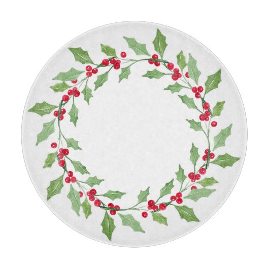 Waterverf Holly Wreath Snijplank (Voorkant)