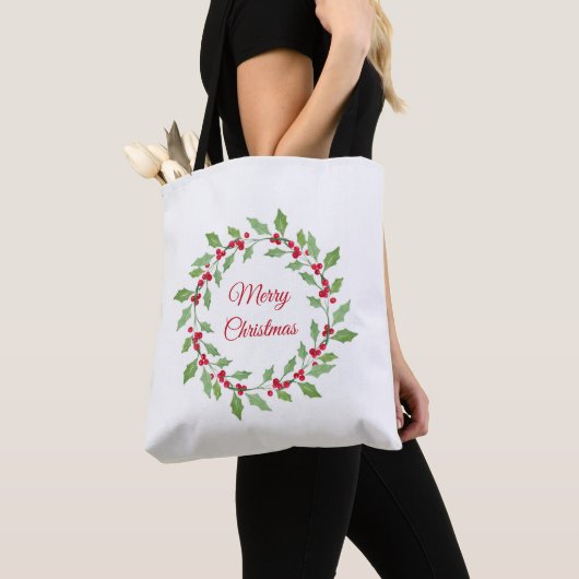 Waterverf Holly Wreath Tote Bag (Dichtbij)