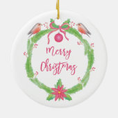 Waterverf Holly Wreath "Vrolijk Kerstfeest" Keramisch Ornament (Achterkant)