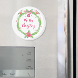 Waterverf Holly Wreath "Vrolijk Kerstfeest" Magneet