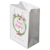 Waterverf Holly Wreath "Vrolijk Kerstfeest" Medium Cadeauzakje (Achterkant Gekanteld)