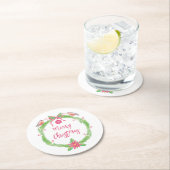 Waterverf Holly Wreath "Vrolijk Kerstfeest" Ronde Kartonnen Onderzetter (Insitu)