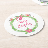 Waterverf Holly Wreath "Vrolijk Kerstfeest" Ronde Kartonnen Onderzetter (Gebogen)