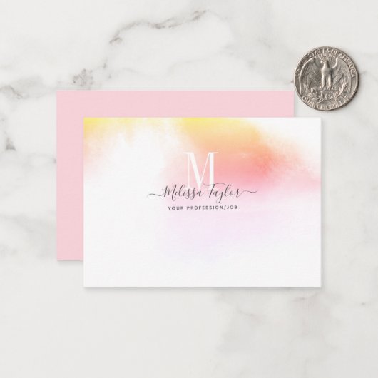 Waterverf Holografie Roze en Gold Notitiekaartje (Voorkant / Achterkant in situ)