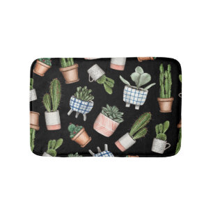 Waterverf Home Planten Zwart Naadloos Badmat