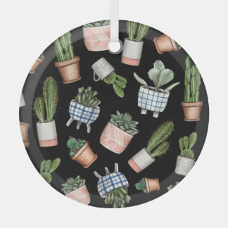 Waterverf Home Planten Zwart Naadloos Glas Ornament