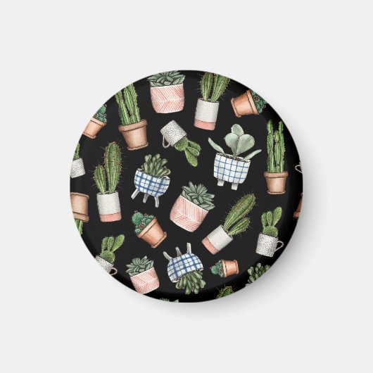 Waterverf Home Planten Zwart Naadloos Magneet (Voorkant)