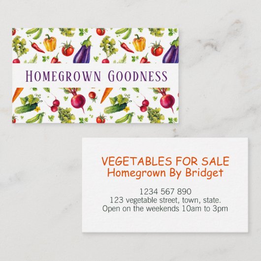 Waterverf Homegrown vegetable Pattern Visitekaartje (Voorkant / Achterkant)