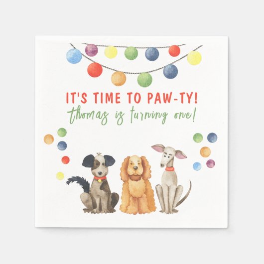 Waterverf hond eerste verjaardag Paw-ty Servet (Voorkant)