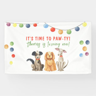 Waterverf hond eerste verjaardag Paw-ty Spandoek