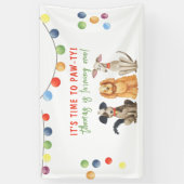 Waterverf hond eerste verjaardag Paw-ty Spandoek (Verticaal)