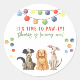 Waterverf hond eerste verjaardag ronde sticker