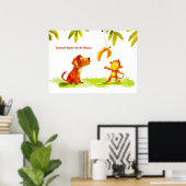 Waterverf hond en aap willen banaan poster (Thuiskantoor)
