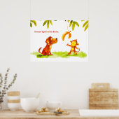 Waterverf hond en aap willen banaan poster (Keuken)
