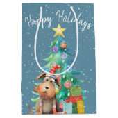Waterverf Hond en Kerstboom Medium Cadeauzakje (Voorkant)