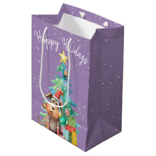 Waterverf Hond en Kerstboom Medium Cadeauzakje