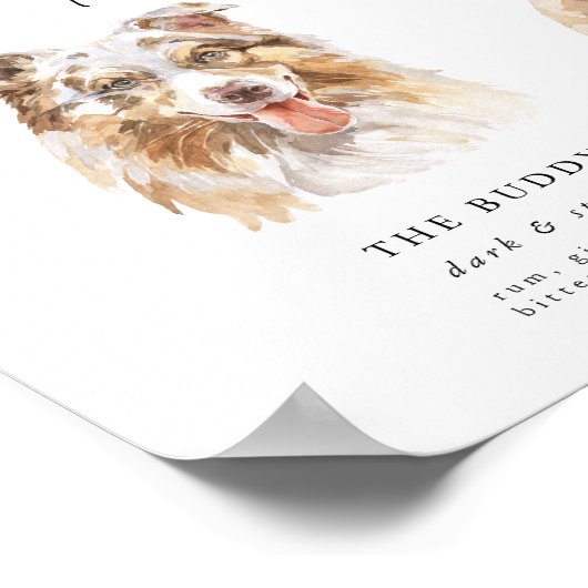 Waterverf Hond Handtekening Drinken Trouwbar Teken Poster (Hoek)