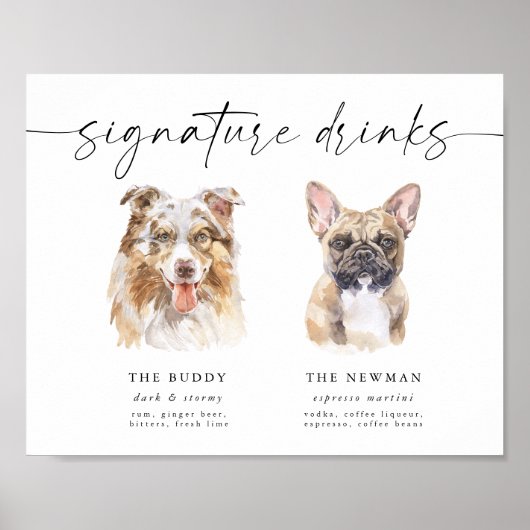 Waterverf Hond Handtekening Drinken Trouwbar Teken Poster (Voorkant)