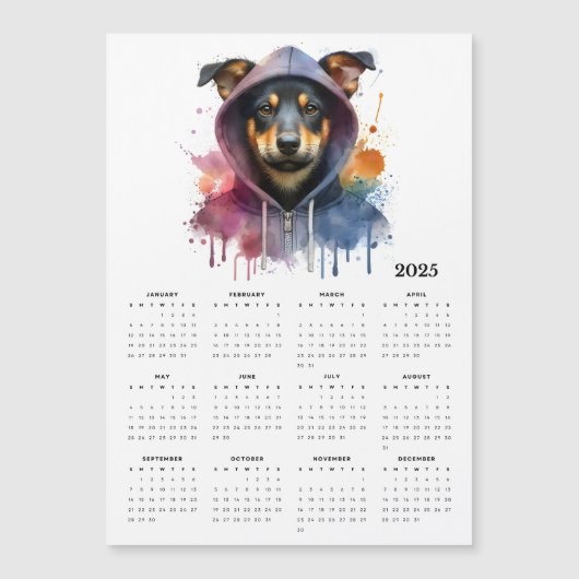 Waterverf Hond in Hoodie Splash Art 2025 Kalender (Voorkant)