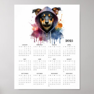 Waterverf Hond in Hoodie Splash Art 2025 Kalender Poster