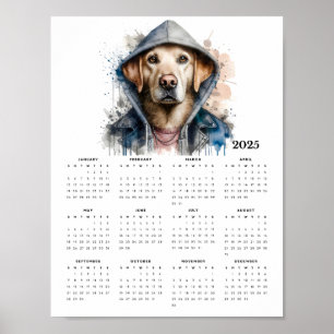 Waterverf Hond in Hoodie Splash Art 2025 Kalender Poster