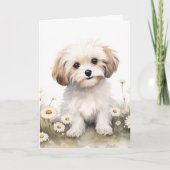 Waterverf hond in madeliefjes voor de verjaardag kaart (Voorkant)