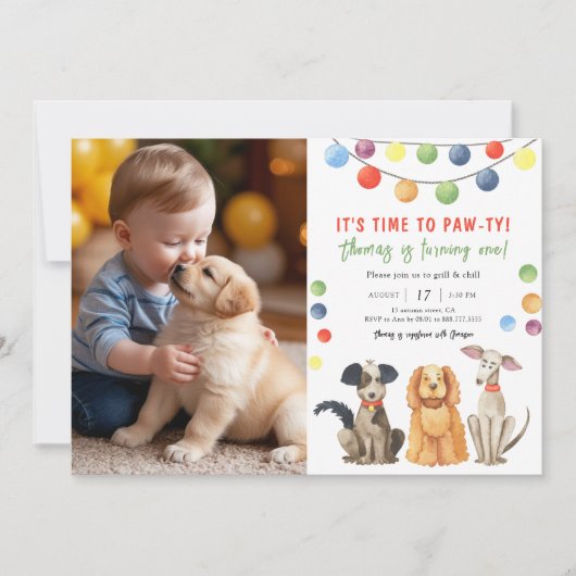 Waterverf Hond Kinderen Verjaardagsfeest Kaart (Voorkant)