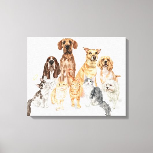 Waterverf honden en katten portret canvas afdruk (Voorkant)