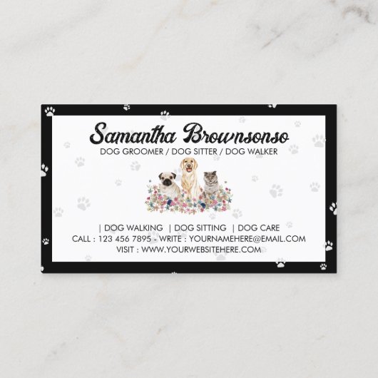 Waterverf Honden Kat op een Pauw Print - Pet Sitte Visitekaartje (Achterkant)