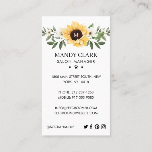 Waterverf Honden Zonnebloem Visitekaartje (Achterkant)