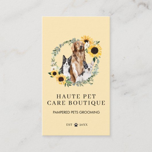 Waterverf Honden Zonnebloem Visitekaartje (Voorkant)