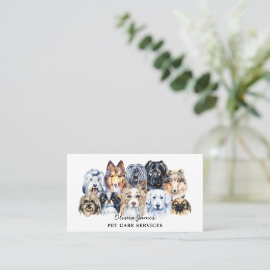 Waterverf hondenloopster visitekaartje (Staand voorkant)