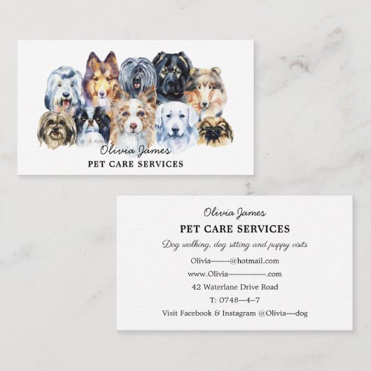 Waterverf hondenloopster visitekaartje (Voorkant / Achterkant)