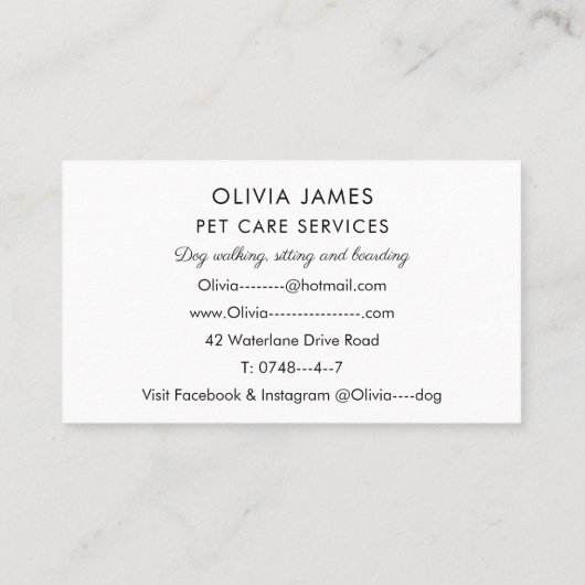 Waterverf Hondenpoten Hondenlopen en verzorging Visitekaartje (Achterkant)